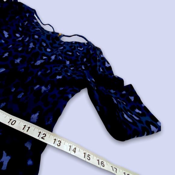 Kate Spade New York Blue Leopard Print 3/4 Sleeve Winter Dress Gold Zipper 2 - Picture 5 of 9